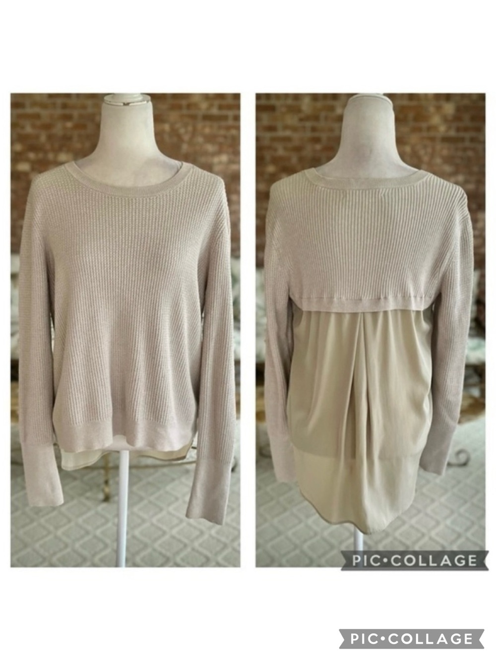 Banana Republic Beige High Low Crewneck Sweater M Quiet Luxury Chic